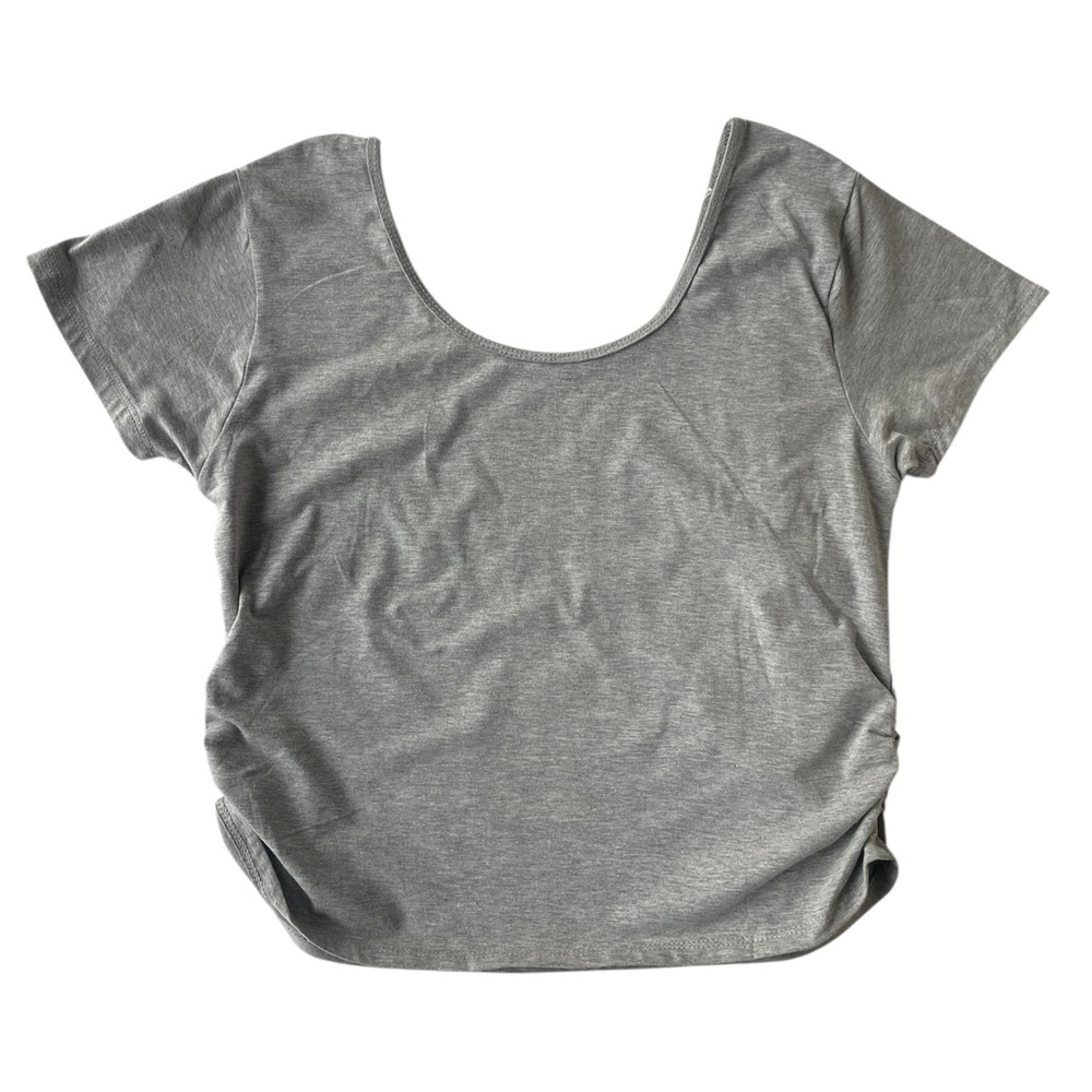 Moral Society Heather Grey Stretch Crop Tee Top Side Gathering Scoop Neck XL NWT